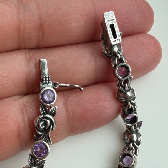 PAZ CREATIONS | Amethyst Sterling Silver Rose Bud Dainty Design Tennis Bracelet - Picture 5 of 11